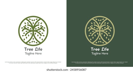 Ilustración de diseño de logotipo de roble. Silueta de árbol verde hojas de oliva brote de semilla fresco rural bio perenne follaje jardín floral parque natural. Símbolo de icono plano simple minimalista moderno