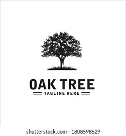 oak tree logo design silhouette vector