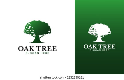 Diseño del logo de un árbol de roble. Símbolo de árbol con color de gradiente verde
