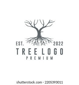oak tree logo design vector idea with root 