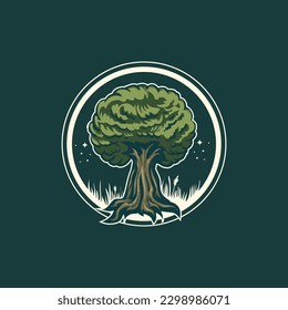 Oak Tree Logo flate design Vector