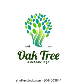 Oak Tree Logo Gradient Illustration Retro Vintage