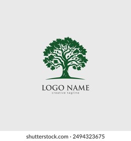 oak tree logo, green tree, eco, forest, trees, root, organic, leaf, nature, green logo template