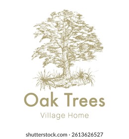 Oak tree logo with hand drawn style for natural brand looks beautiful
