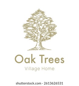 Oak tree logo with hand drawn style for natural brand looks beautiful