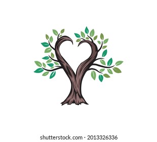 logo de roble con forma de corazón, logo de la marca de naturaleza