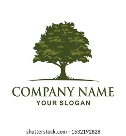 
Oak tree logo illustration. Vector silhouette of a green tree.