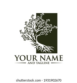 Oak tree logo illustration. Vector silhouette of a tree.