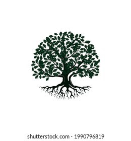 Ilustración del logo de un árbol de roble. Silueta vectorial de un árbol.