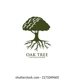 Oak tree logo illustration. Vector silhouette of a tree.