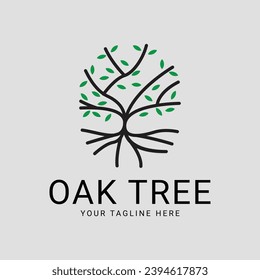 oak tree logo line art graphic design icon template vector illustration minimalist vintage simple