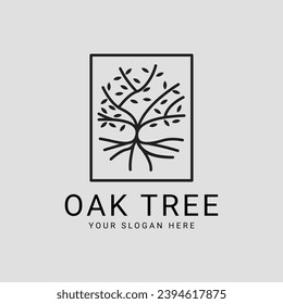 oak tree logo line art graphic design icon template vector illustration minimalist vintage simple