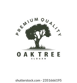 Oak Tree Logo Minimalist Design, Vector Tree Nature Plant Of Life Illustration Template Symbol