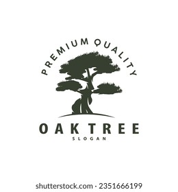 Oak Tree Logo Minimalist Design, Vector Tree Nature Plant Of Life Illustration Template Symbol