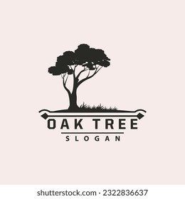 Oak Tree Logo, Nature Tree Plant Vector, Minimalist Simple Design, Illustration, Silhouette, Template