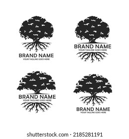 Oak tree logo set design vector illustration