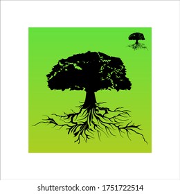 Oak Tree Logo Silhouette isolated, Tree and roots Vector illustration eps 10.
