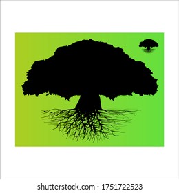 Oak Tree Logo Silhouette isolated, Tree and roots Vector illustration eps 10.