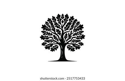 Oak tree logo, oak silhouette, olive tree silhouette, Circle Tree vector logo beautiful tree symbol of life, beauty, growth, strength, and good health, yoga, spiritual 
