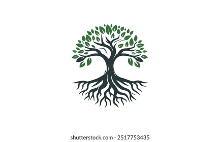 Oak tree logo, oak silhouette, olive tree silhouette, Circle Tree vector logo beautiful tree symbol of life, beauty, growth, strength, and good health, yoga, spiritual 
