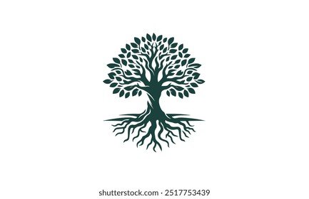 Oak tree logo, oak silhouette, olive tree silhouette, Circle Tree vector logo beautiful tree symbol of life, beauty, growth, strength, and good health, yoga, spiritual 
