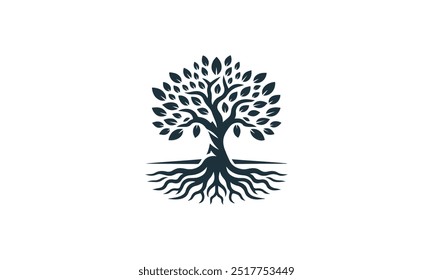 Oak tree logo, oak silhouette, olive tree silhouette, Circle Tree vector logo beautiful tree symbol of life, beauty, growth, strength, and good health, yoga, spiritual 
