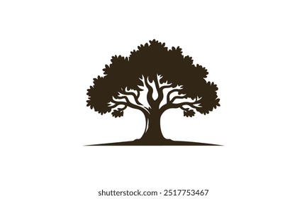 Oak tree logo, oak silhouette, olive tree silhouette, Circle Tree vector logo beautiful tree symbol of life, beauty, growth, strength, and good health, yoga, spiritual 
