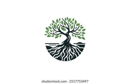 Oak tree logo, oak silhouette, olive tree silhouette, Circle Tree vector logo beautiful tree symbol of life, beauty, growth, strength, and good health, yoga, spiritual 
