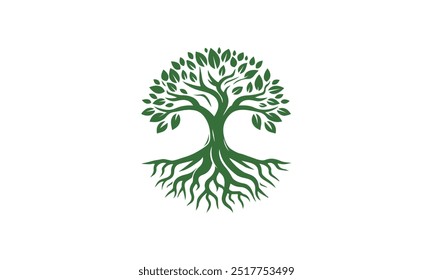 Eichenbaum-Logo, Eichensilhouette, Olivenbaum-Silhouette, Circle Tree Vektor-Logo schöner Baum-Symbol für Leben, Schönheit, Wachstum, Stärke und gute Gesundheit, Yoga, spirituell 
