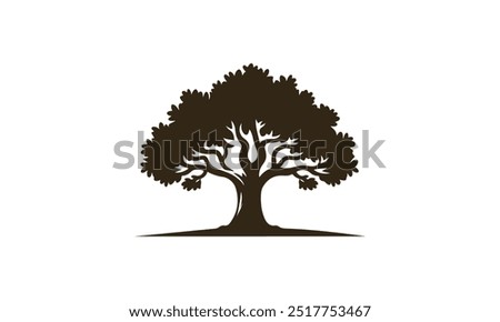 Oak tree logo, oak silhouette, olive tree silhouette, Circle Tree vector logo beautiful tree symbol of life, beauty, growth, strength, and good health, yoga, spiritual 
