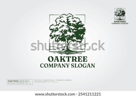 Oak tree Logo template with tree and root theme that symbolizes shade, life, growth, protection,and integrity of nature suitable for foundation,ecology industry, or nature conservation agency.