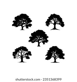 Oak Tree Logo vector of oak trees Silhouettes Clipart natural growth plant symbol, environment forest element icon collection set