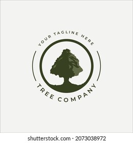 diseño de icono de la plantilla de ilustración vintage del logotipo del árbol de roble. naturaleza del entorno madera y emblema de hoja retro con estilo tipográfico