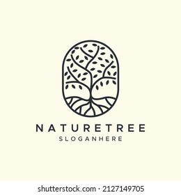 oak tree nature emblem line art logo icon vector illustration template design. pine tree or palm tree nature line art logo