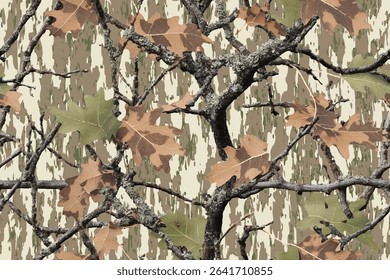  Oak tree pattern. Vector hunting camouflage background. Jungle texture. Forest background. Digital camouflage.