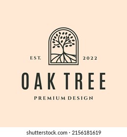 oak tree premium line art logo vector symbol illustration design