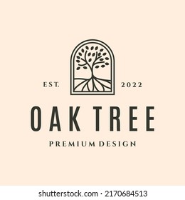 oak tree premium line art logo vector symbol illustration design