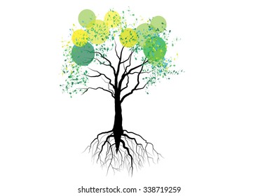 Oak tree with roots on white background,vector