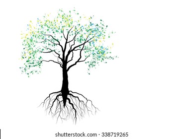 Oak tree with roots on white background,vector