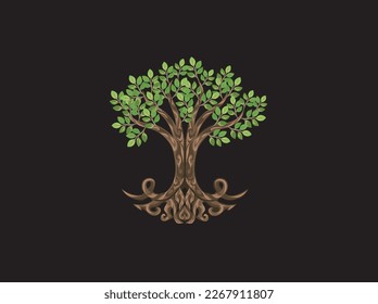 oak tree and roots vector