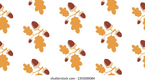 Oak tree. Seamless pattern. Isolated oak with acorns and leaves 