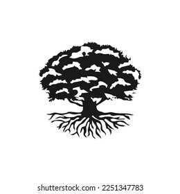 Oak tree shillouete logo vector illustration