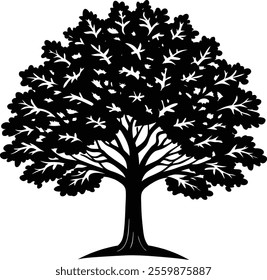 oak tree shiloutee vector design art and illustration.