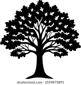 oak tree shiloutee vector design art and illustration.