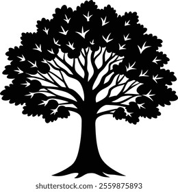 oak tree shiloutee vector design art and illustration.