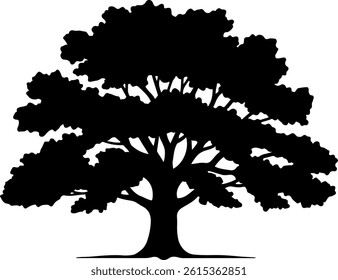 Oak tree silhouette icon vector flat design.