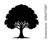 Oak tree silhouette isolated on white background. Tree logo. Vector icon