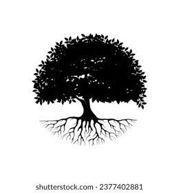 oak tree silhouette isolated on white background