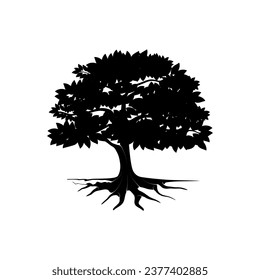 oak tree silhouette isolated on white background