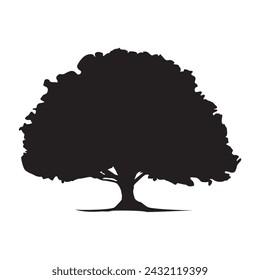 Oak tree silhouette isolated on white background. Tree logo. Vector icon